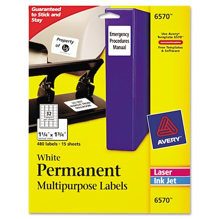 Avery Dennison ID Label, 1-1/4x1.7, White, PK480 6570